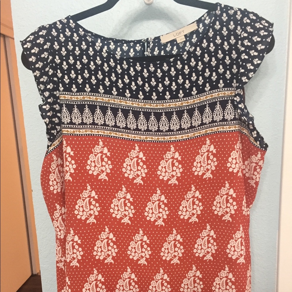 Ann Taylor Loft coral and navy blouse